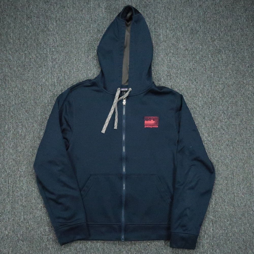 Patagonia Hoodie Mens Small Blue Fitz Roy Trout PolyCycle Full Zip Hoody